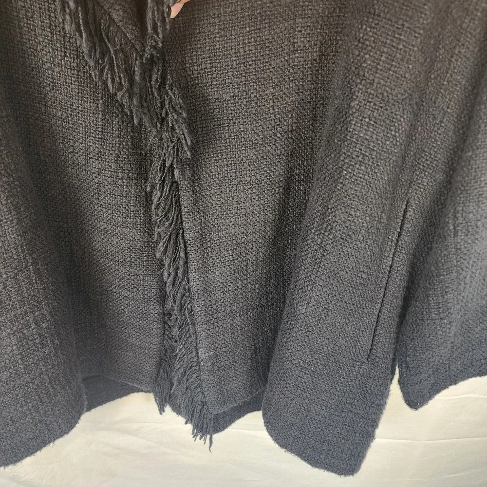 Iro Cauley Black Tweed Fringe Cotton Jacket‎ Women's Size 36